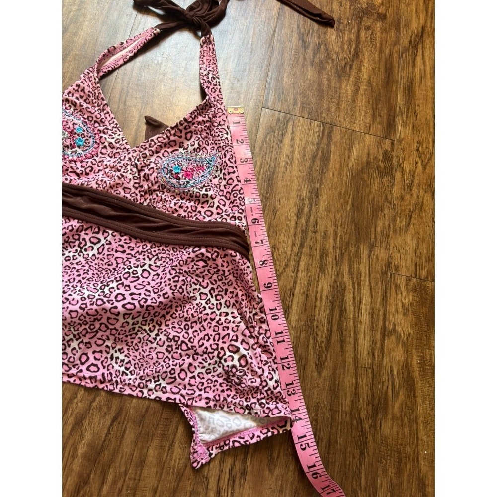 Y2k Babydoll pink cheetah leopard print haltar open back tie top Limited too - Picture 6 of 9